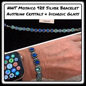 NWT Gorgeous Austrian Crystal / 925 Silver / Dichroic Glass Bracelet